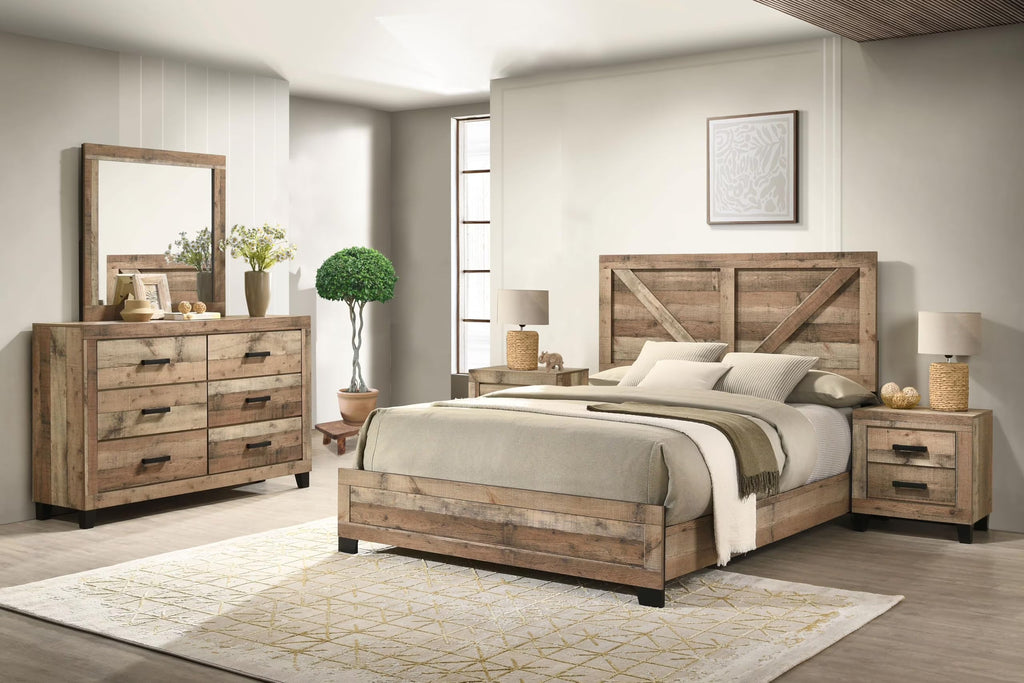 2026 NewKings Brand Furniture Biloxi Farmhouse Classic 5-Piece Bedroom Set - Bed Frame with Headboard, Dresser, Mirror and 2 Nightstands (King)