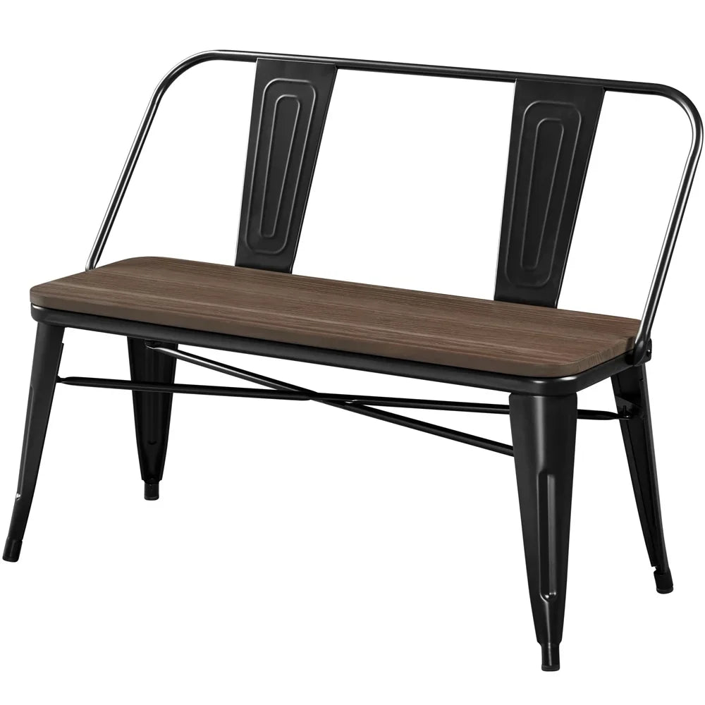 2026 NewYaheetech Industrial Metal Dining Bench with Upholstered Seat,Black