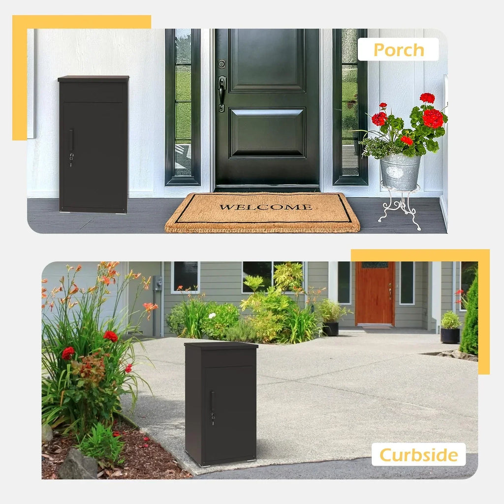 2026 NewAECOJOY Package Delivery Boxes for Outside Parcel Drop Box Outdoor Storage Box Wall Mounted Express Mail Package Delivery Box 17" x 16" x 38.3" Black