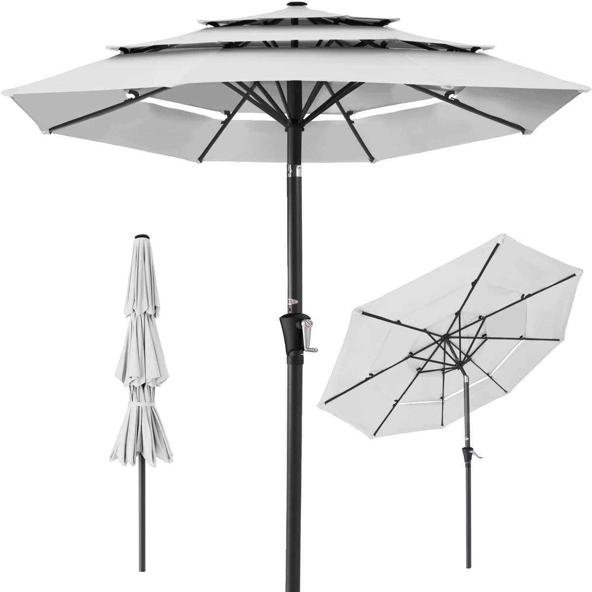 2026 NewBest Choice Products 10ft 3-Tier Patio Umbrella, Market Sun Shade w/ Tilt Adjustment, Easy Crank - Red