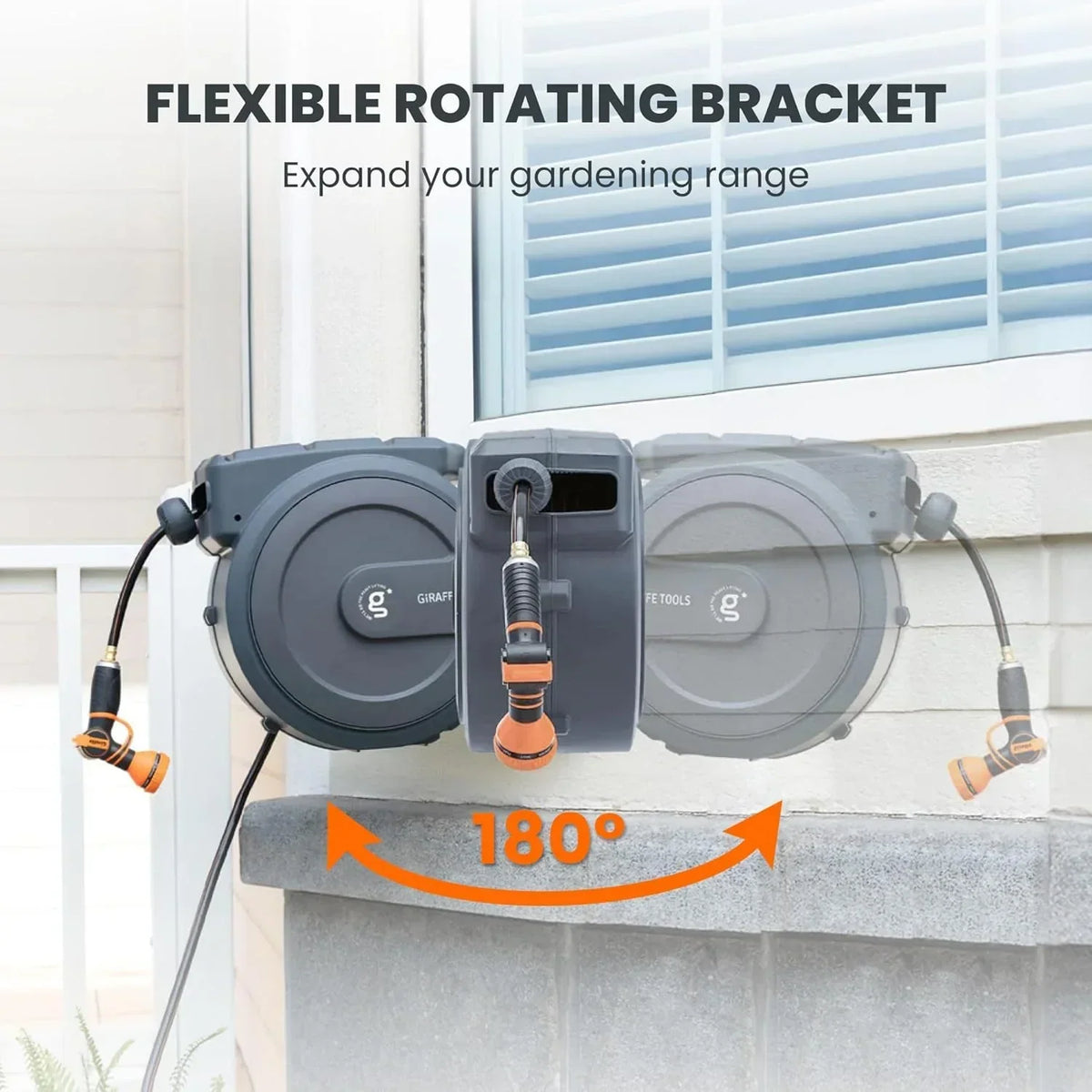 2026 NewGiraffe Tools Retractable Garden Hose Reel with 1/2in-100ft Water Hose, Plastic Bracket, Wall Mounted, Dark Grey