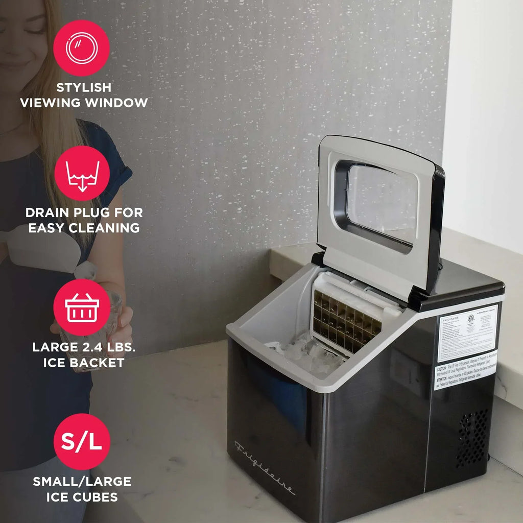 2026 NewFrigidaire 40lbs. Countertop Clear Square Ice Maker - Stainless Steel