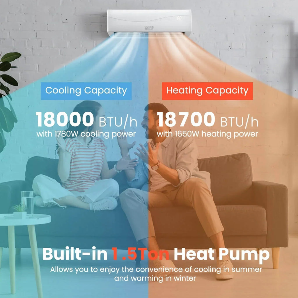 2026 NewCostway 18000 BTU Mini Split Air Conditioner & Heater 19 SEER2 1250 Sq. Ft Coverage