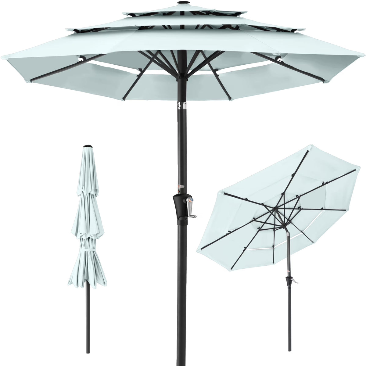 2026 NewBest Choice Products 10ft 3-Tier Patio Umbrella, Market Sun Shade w/ Tilt Adjustment, Easy Crank - Red