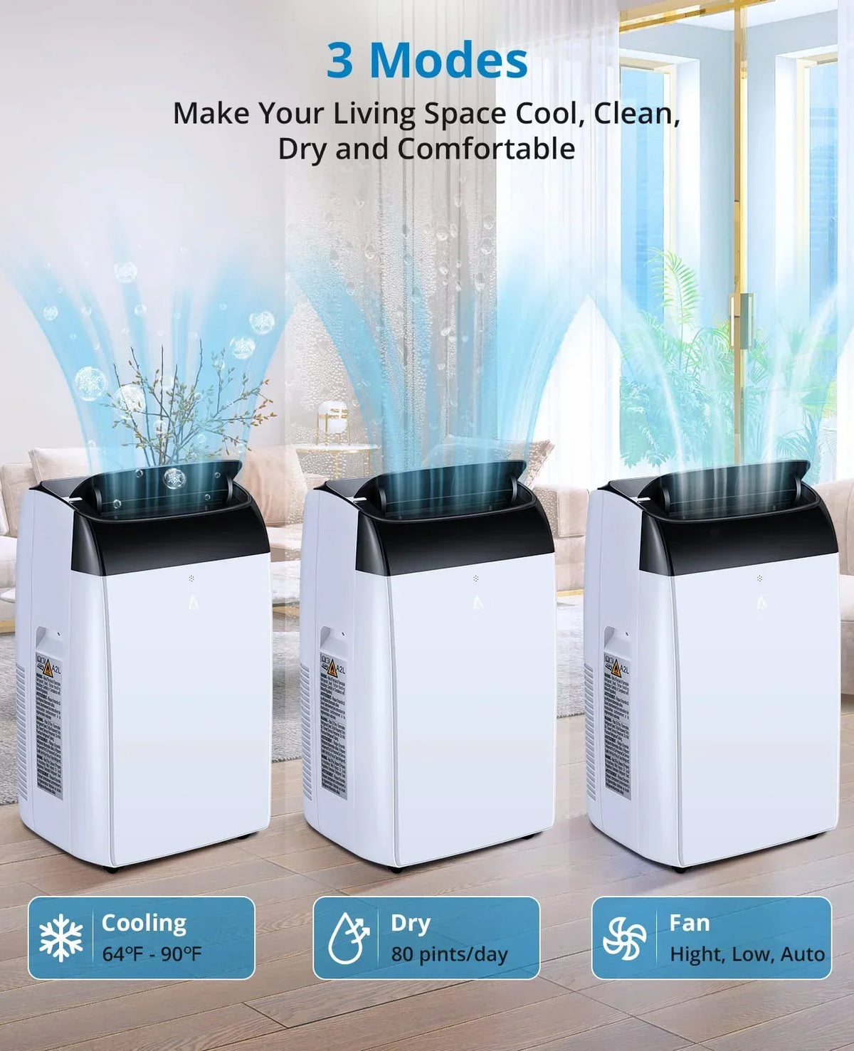 2026 New2025 New 14000 BTU Portable Air Conditioner Cools up to 750 Sq.Ft, 3-in-1 Quiet Portable AC Unit with Remote Control & Installation Kits for Large Room, 3 Speed, Auto Swing, 24H Timer
