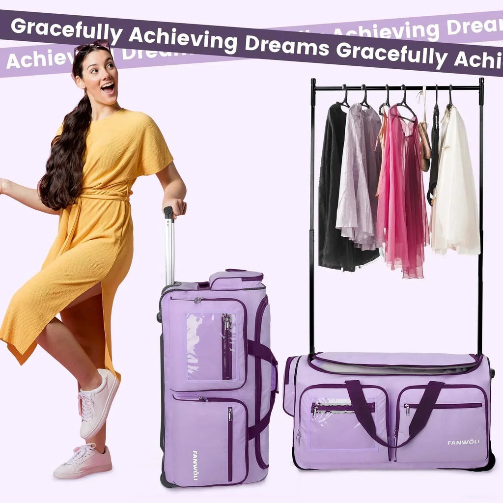 2026 NewFegat Dance Bag with Garment Rack - 28"Collapsible Rolling Competition Dance Duffle Bag Lightweight Costume Wheeled Suitcase for Dancers Shows Livestreamer Athletes