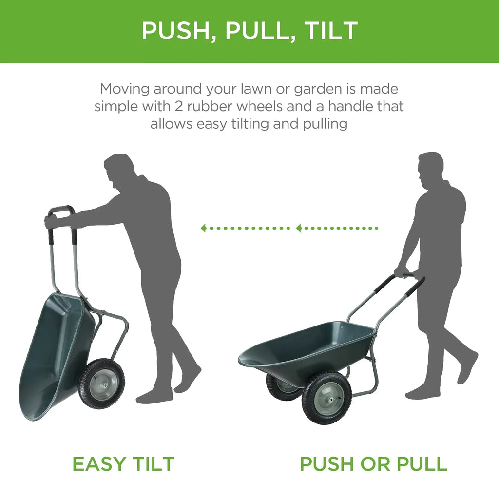 2026 NewBest Choice Products Dual-Wheel Home Wheelbarrow Yard Garden Cart for Lawn, Construction - Green