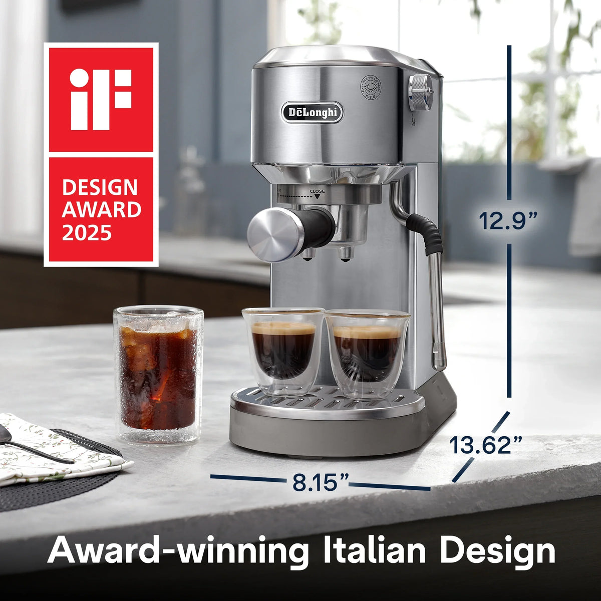 2026 NewDe’Longhi Dedica Duo Espresso Machine, Compact Size with Built in Frother for Latte Art, Brew Espresso, Cold Brew, Lattes & More, Stainless Steel