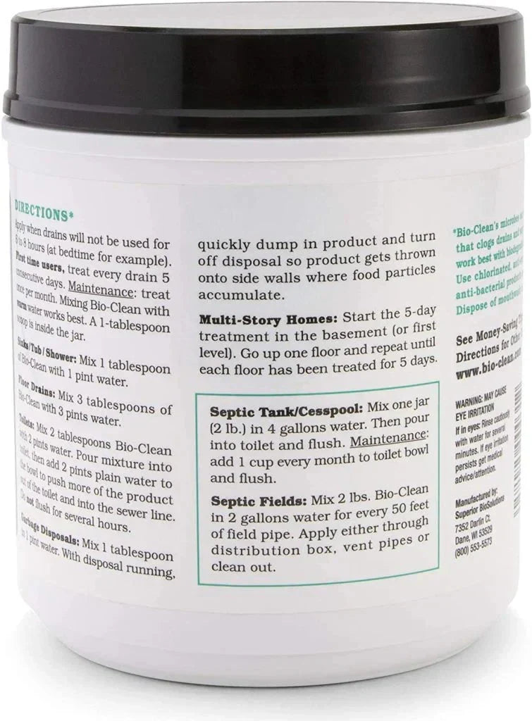 Bio-Clean natural drain cleaner, suitable for septic tanks and grease traps, environmentally friendly