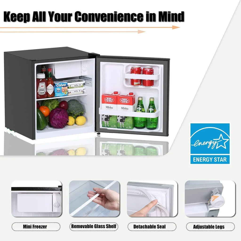 2026 NewFrestec 1.6 Cu.Ft Mini Fridge with Freezer, Compact Refrigerator, Energy Efficient for Office, Apartment, Dorm, Bedroom