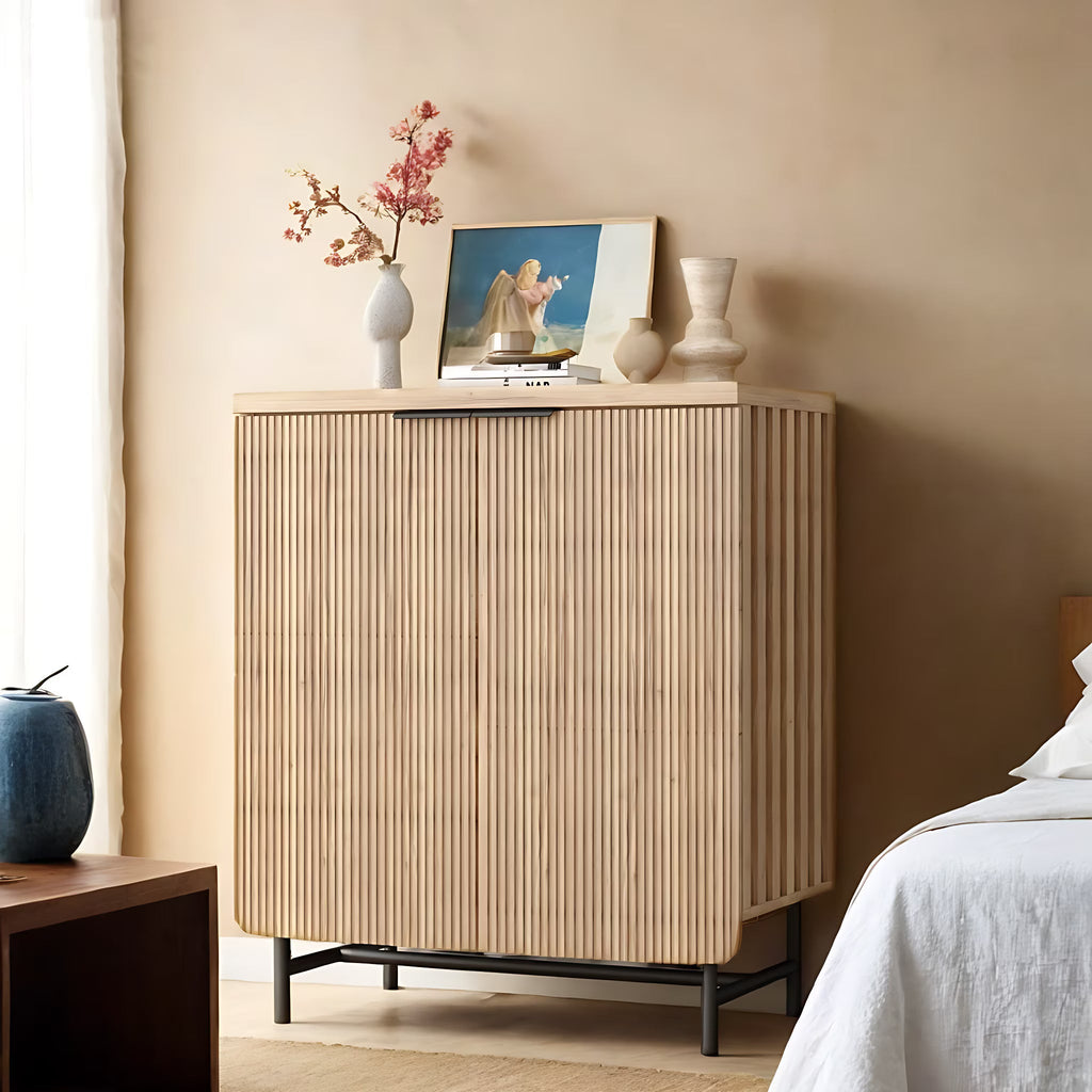 2026 NewVivvoo 30" Wood Nightstand Fluted Door Accent Cabinet