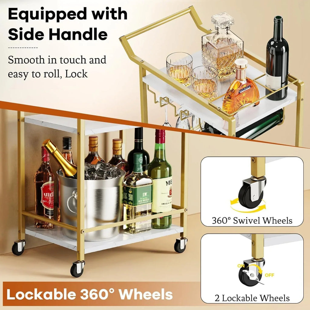 2026 New3 Tier Bar Cart, Mini Liquor Utility Cart for Wine Beverage Dinner Party, Rolling Wine Coffee Drink Serving Cart with Lockable Wheels for Home Kitchen