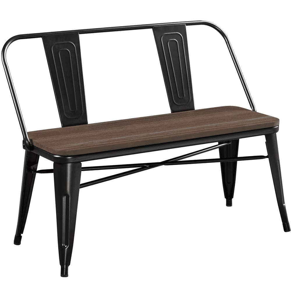 2026 NewYaheetech Industrial Metal Dining Bench with Upholstered Seat,Black