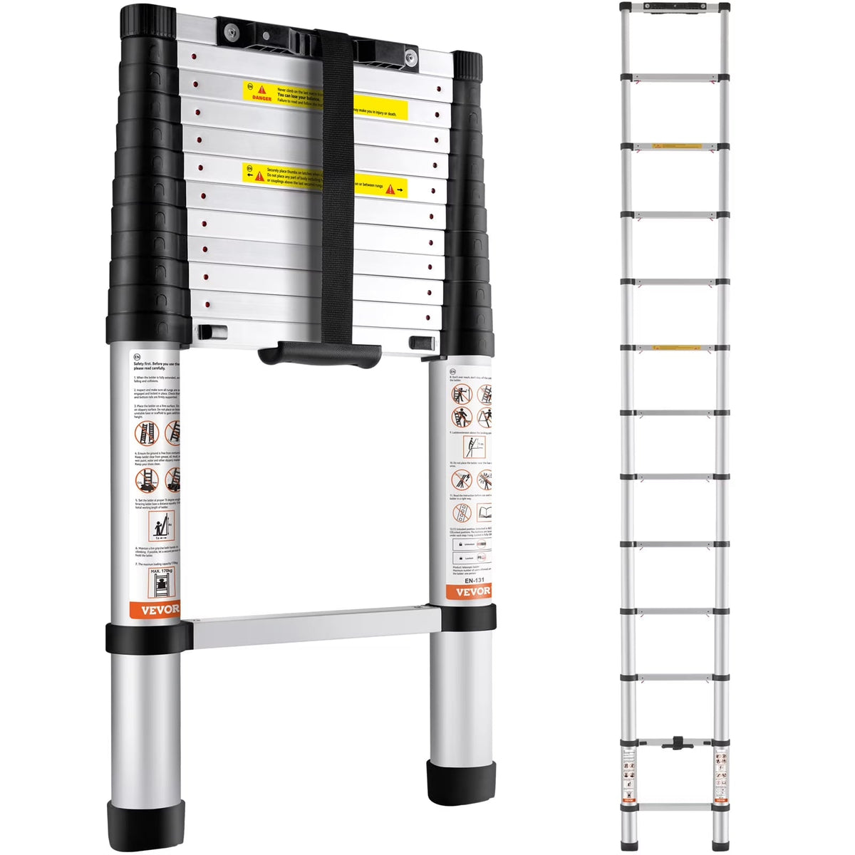 2026 NewBENTISM 12.5 FT Telescoping Ladder, Aluminum Collapsible Ladder with One-Button Retraction,375 LB Capacity,ANSI Certified | Portable for Home, RV, Loft Use