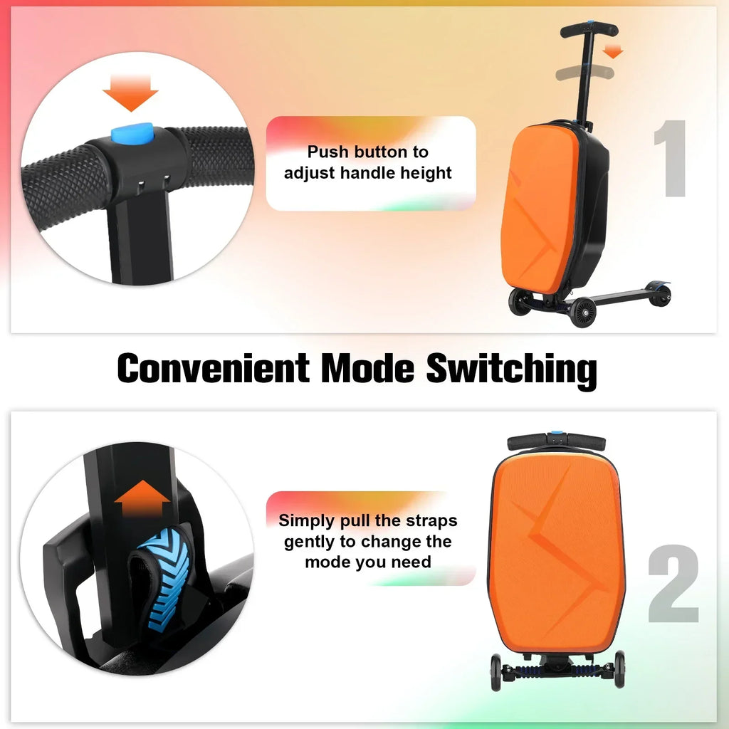 2026 NewAdvwin Scooter Luggage for Kids & Adults, Hardside Ride on Suitcase for Kids Ages 4-15 Multifunctional Lightweight Foldable Carry on Luggage with Wheels Ride on for Children Teenagers, Pink