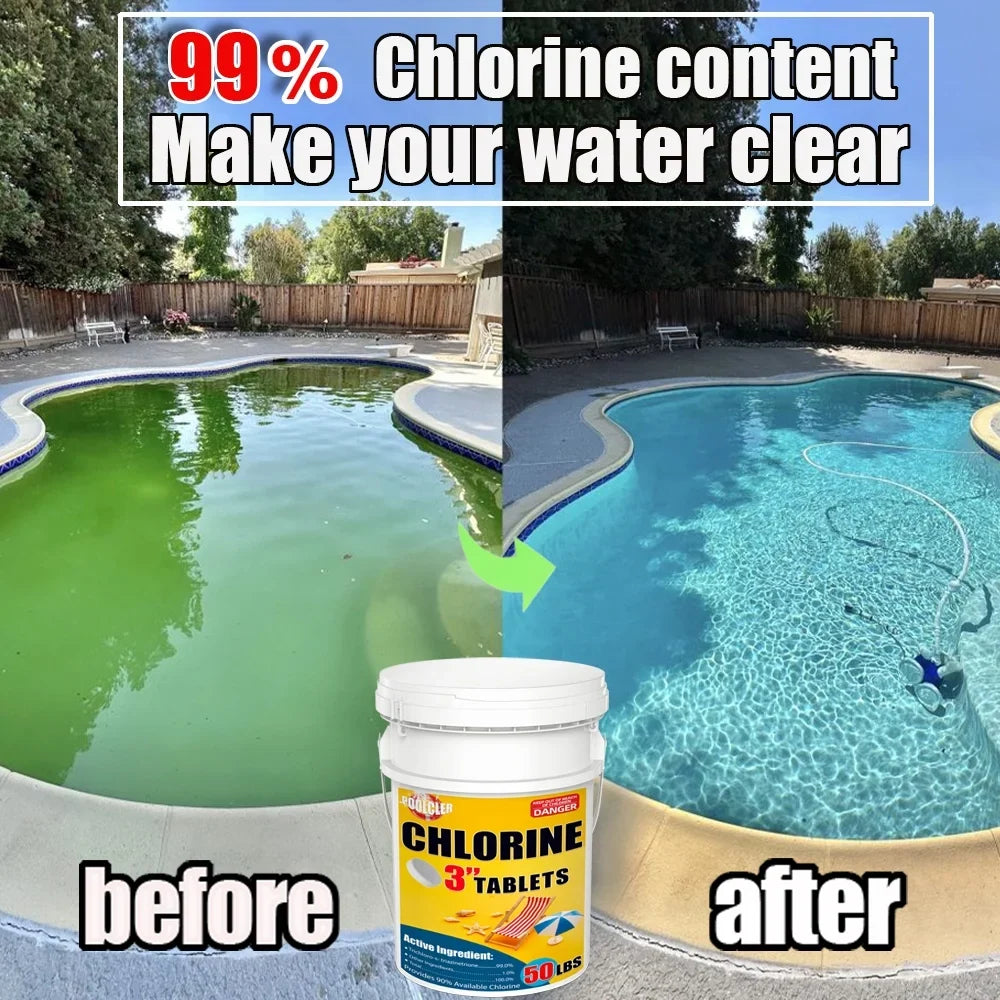 2026 New50 lbs 3" Chlor Tabs for Swimming Pools, Tablets, Chlorine Pool Chemicals