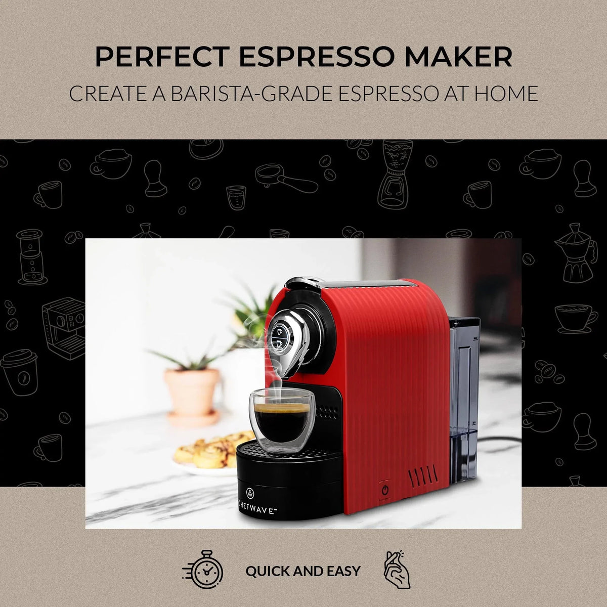 2026 NewChefWave Espresso Machine for use with Nespresso Capsules (Red), Holder and Cups
