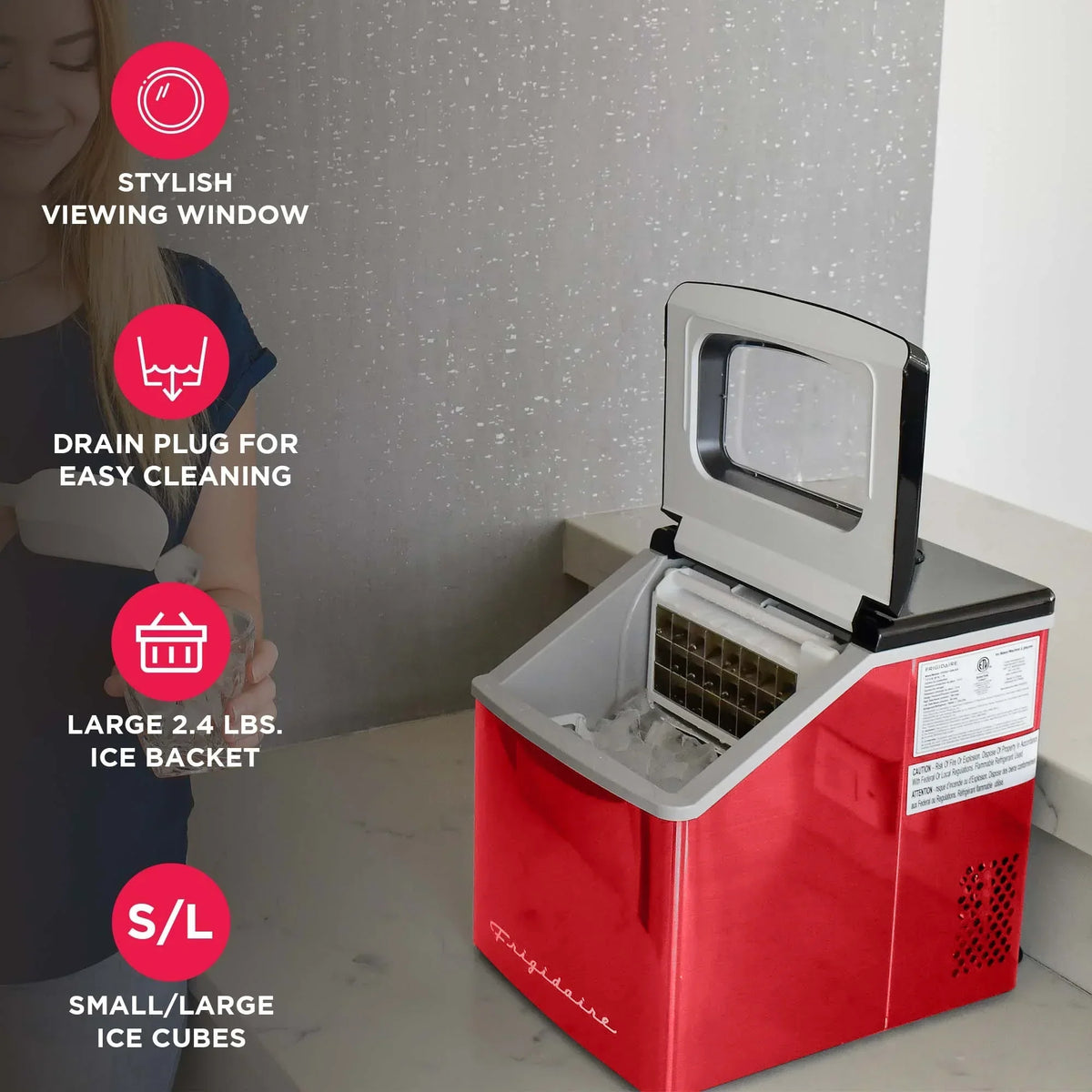 2026 NewFrigidaire 40lbs. Countertop Clear Square Ice Maker - Stainless Steel
