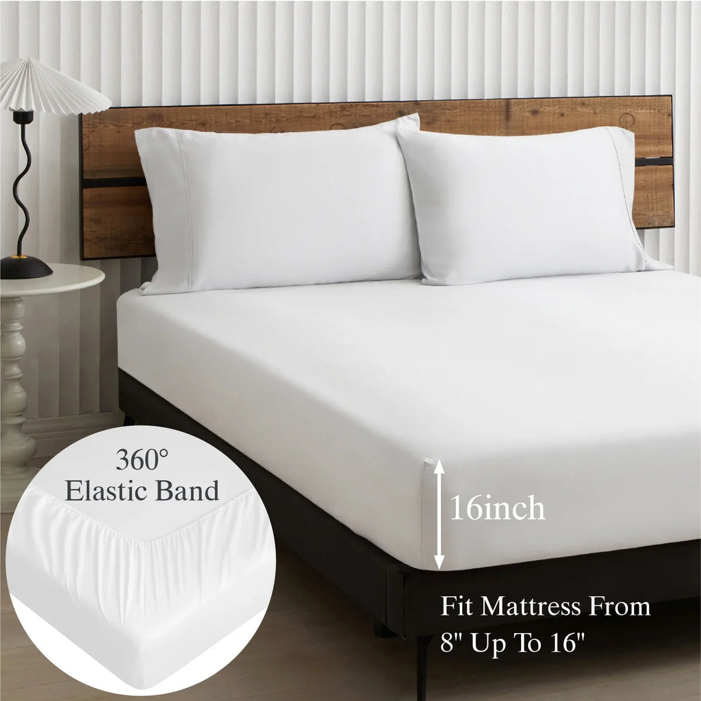 2026 New Lidoloka Luxury Lyocell Bed Sheets Set 4Pcs Queen Size for Adult,Cool&Soft,16" Deep Pocket,White