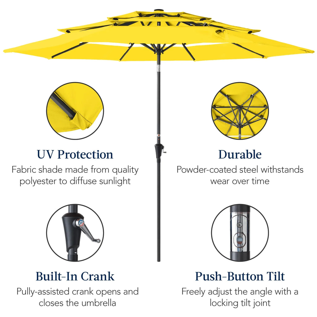 2026 NewBest Choice Products 10ft 3-Tier Patio Umbrella, Market Sun Shade w/ Tilt Adjustment, Easy Crank - Red