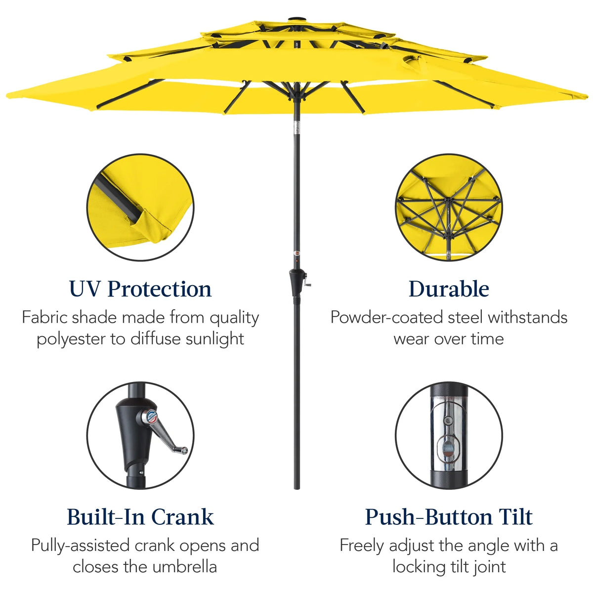 2026 NewBest Choice Products 10ft 3-Tier Patio Umbrella, Market Sun Shade w/ Tilt Adjustment, Easy Crank - Red