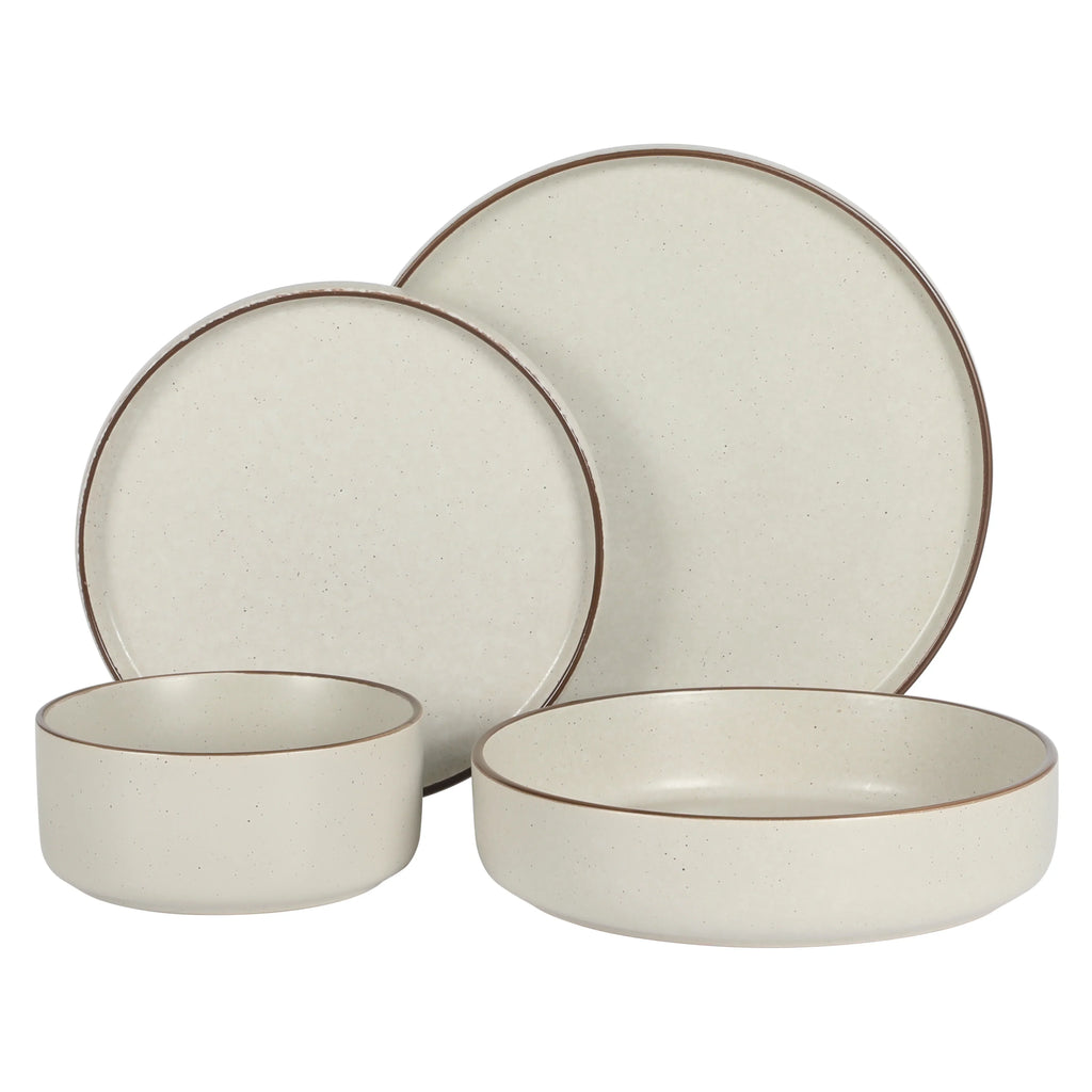 2026 NewGibson Elite Gelston Stoneware Matte Reactive Glaze 16 Piece (Service for 4) Plates and Bowl Dinnerware Set - Grey