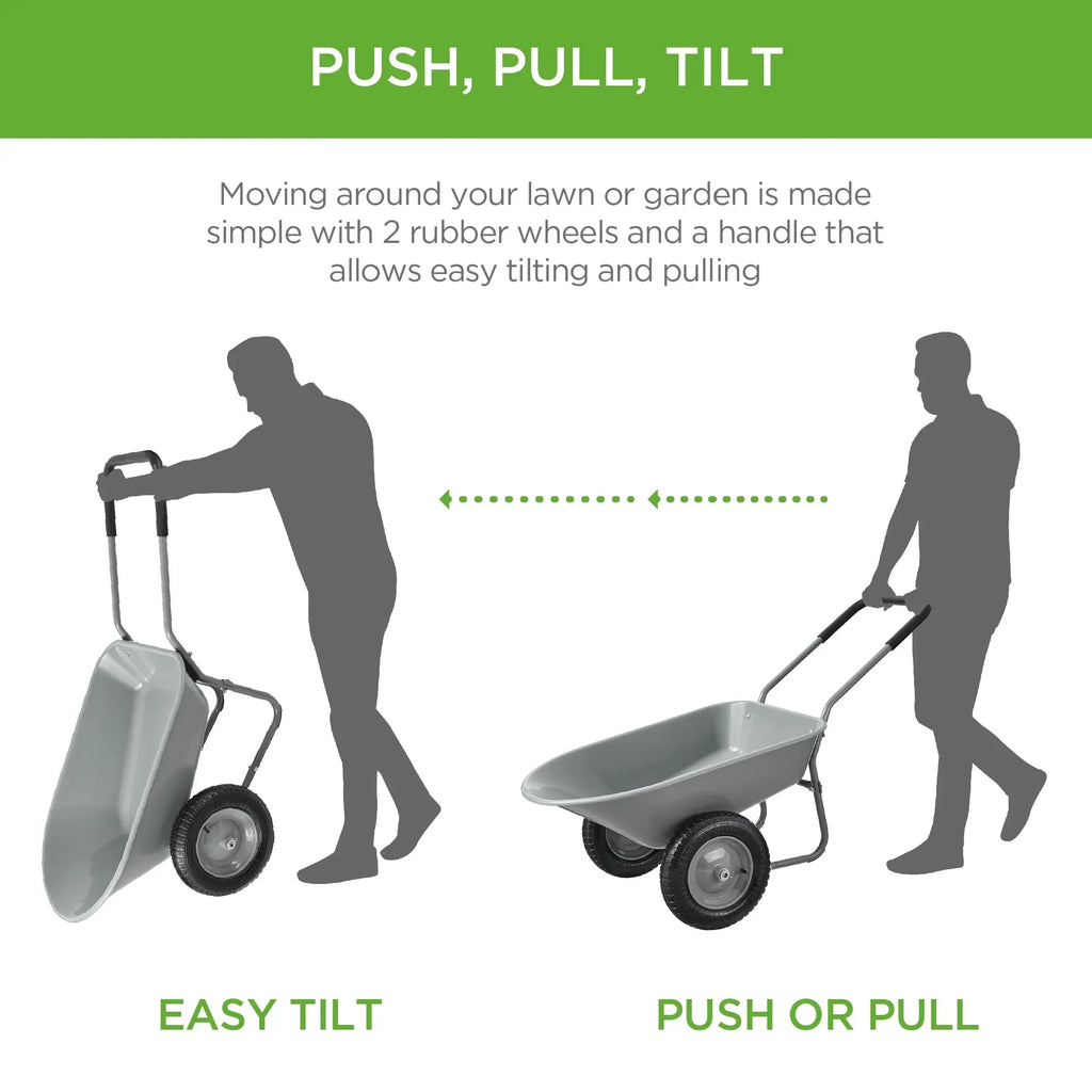 2026 NewBest Choice Products Dual-Wheel Home Wheelbarrow Yard Garden Cart for Lawn, Construction - Green