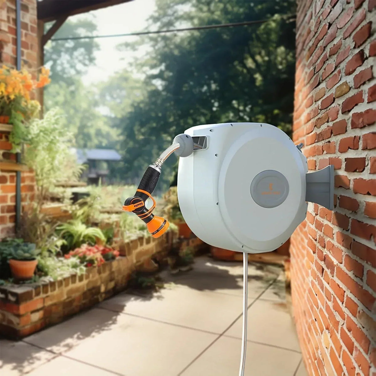 2026 NewGiraffe Tools Retractable Garden Hose Reel with 1/2in-100ft Water Hose, Plastic Bracket, Wall Mounted, Dark Grey