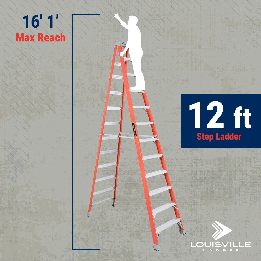 Louisville Ladder 12 - Foot Fiberglass Step Ladder, 300 - Pound Load Capacity, Type IA, FS1512