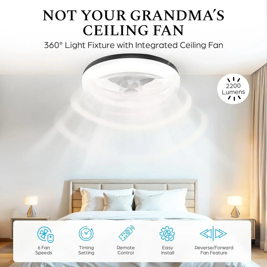 2026 NewCannonX 14" Low Profile Ceiling Fans with Lights and Remote, Modern Fandelier Ceiling Fan with Light, 6 Speeds, 3 Lighting Modes 3500K-5500K, Flush Mount for Bedroom, LED 2200 Lumens