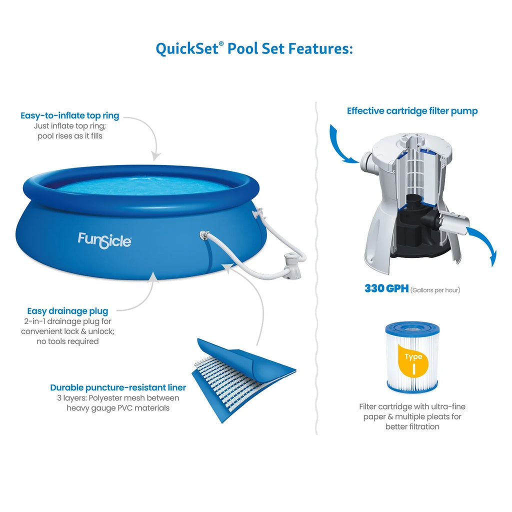 2026 NewFunsicle 8 ft QuickSet Above Ground Swimming Pool, Round, Age 6 & up