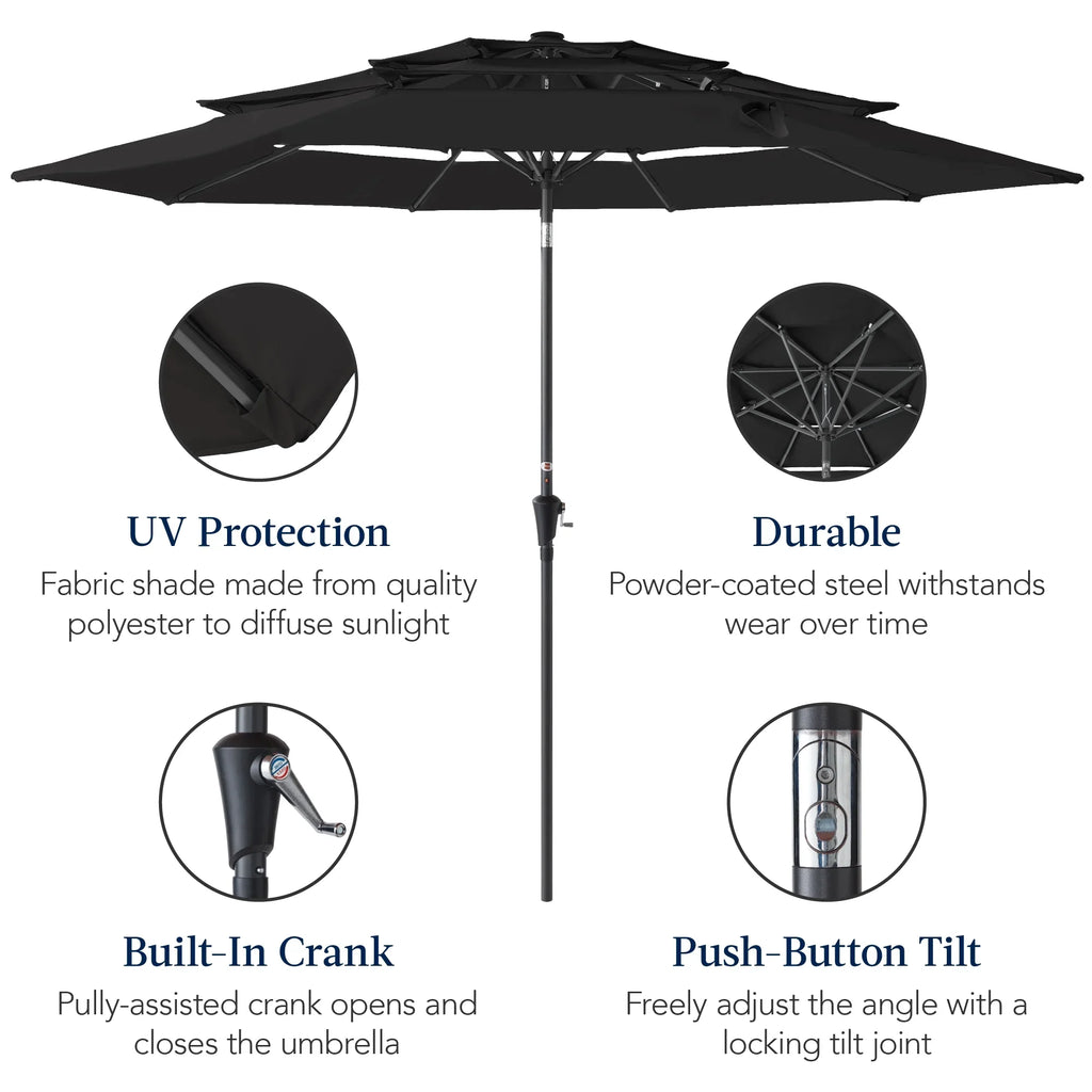 2026 NewBest Choice Products 10ft 3-Tier Patio Umbrella, Market Sun Shade w/ Tilt Adjustment, Easy Crank - Red
