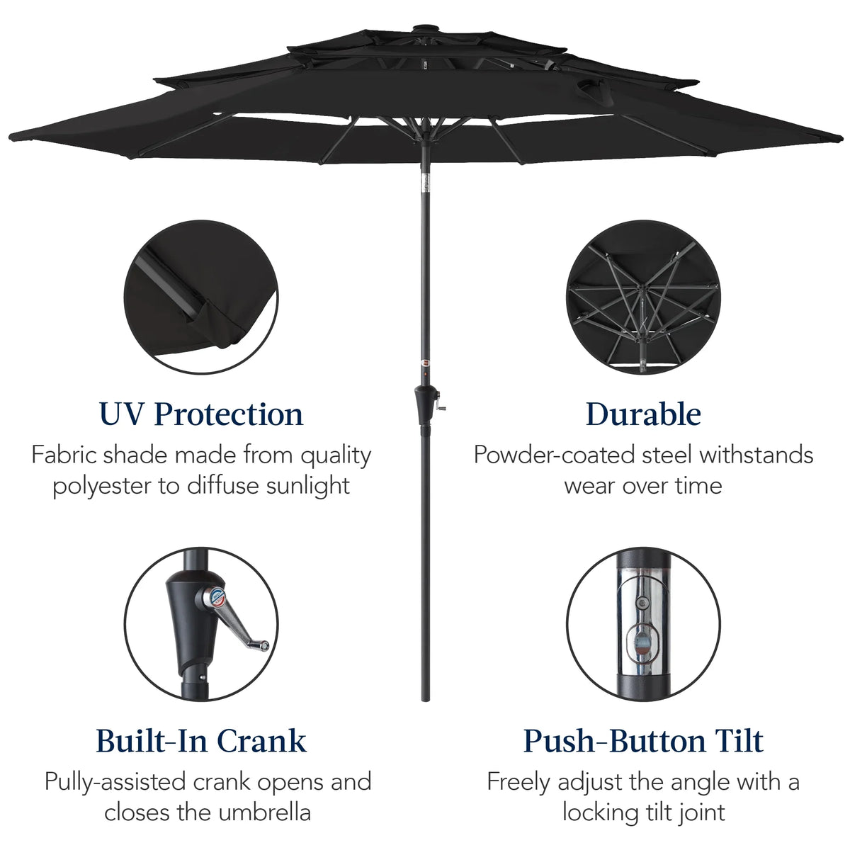 2026 NewBest Choice Products 10ft 3-Tier Patio Umbrella, Market Sun Shade w/ Tilt Adjustment, Easy Crank - Red