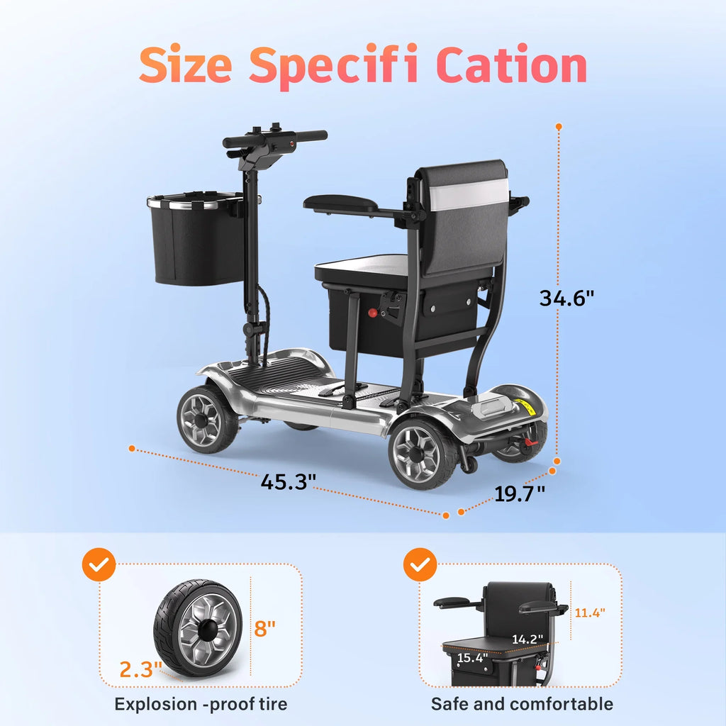 2026 NewEAGLOG Light Weight 4 Wheels Mobility Scooter for Seniors, Electric Folding Wheelchair Device for Travel, Black