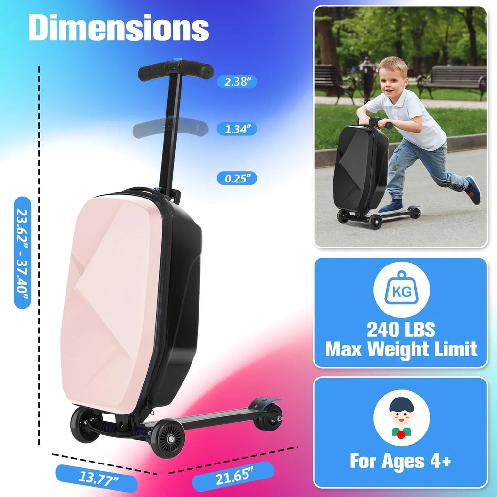 2026 NewAdvwin Scooter Luggage for Kids & Adults, Hardside Ride on Suitcase for Kids Ages 4-15 Multifunctional Lightweight Foldable Carry on Luggage with Wheels Ride on for Children Teenagers, Pink