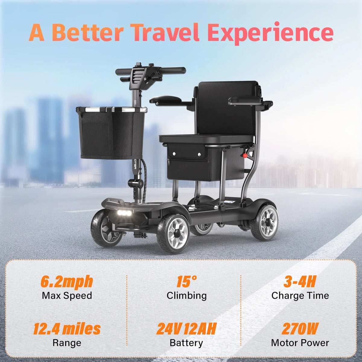 2026 NewEAGLOG Light Weight 4 Wheels Mobility Scooter for Seniors, Electric Folding Wheelchair Device for Travel, Black