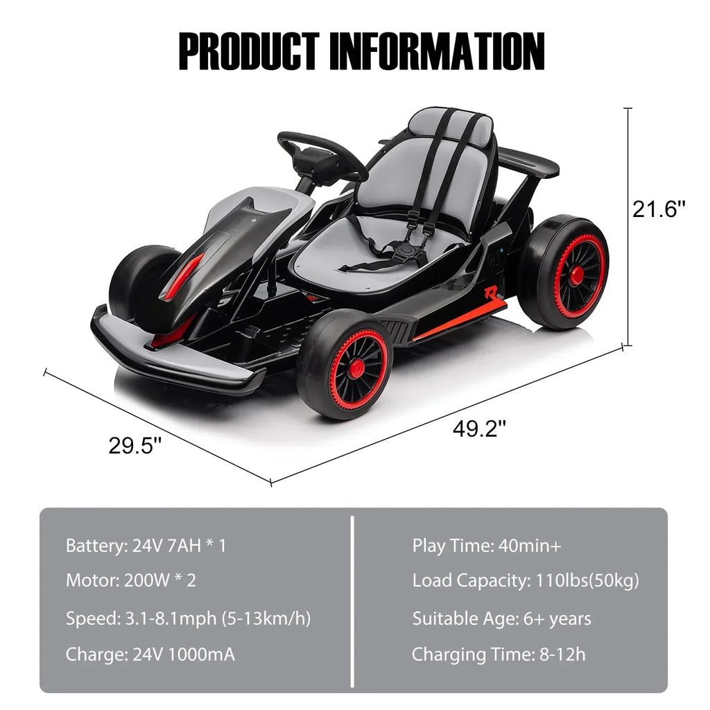 2026 New24V Drift Kart with 2X150W Strong Motor, 7AH Big Battery, Electric Pedals, Electric Go Kart Outdoor Race Toy