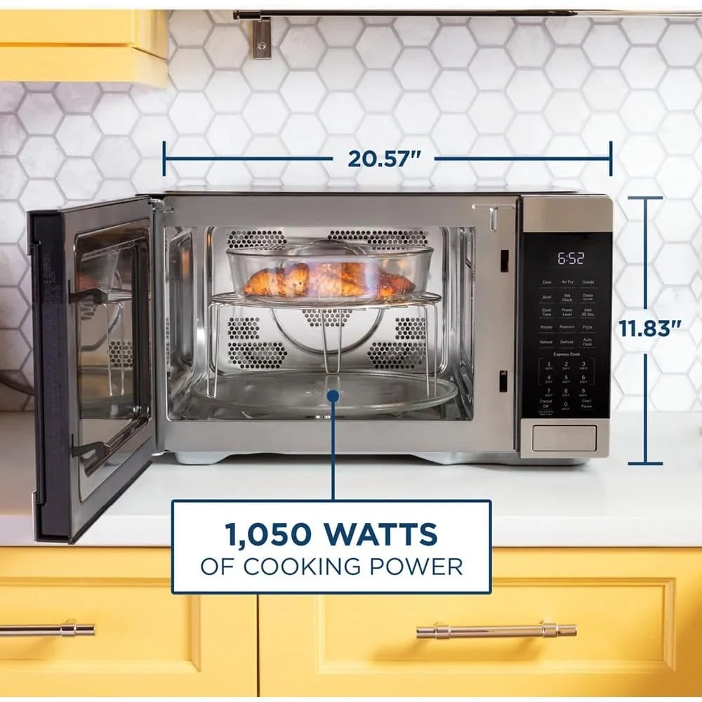2026 NewOpen Box GE 3-in-1 Microwave Oven, 1,050 Watts Air Fryer, Broiler and Convection Mode, Child-Lock Technology, Kitchen Essentials for The Countertop or Dorm Room, 1.0 Cu. Ft., Stainless Steel