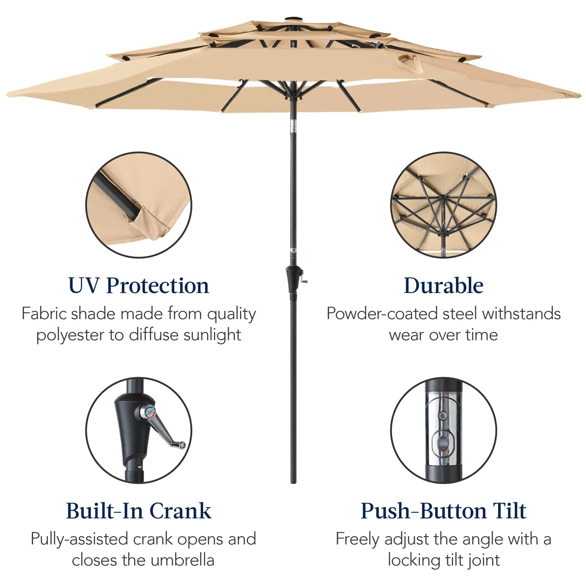 2026 NewBest Choice Products 10ft 3-Tier Patio Umbrella, Market Sun Shade w/ Tilt Adjustment, Easy Crank - Red