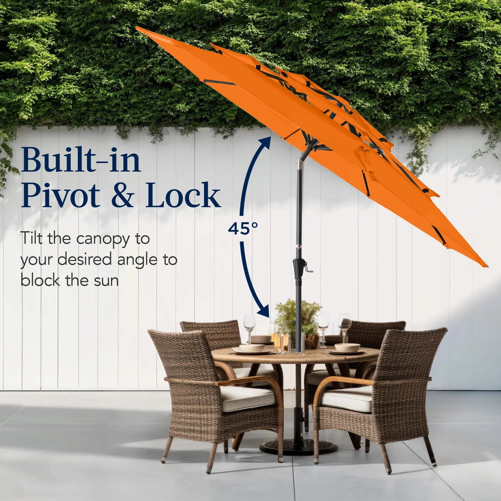 2026 NewBest Choice Products 10ft 3-Tier Patio Umbrella, Market Sun Shade w/ Tilt Adjustment, Easy Crank - Red