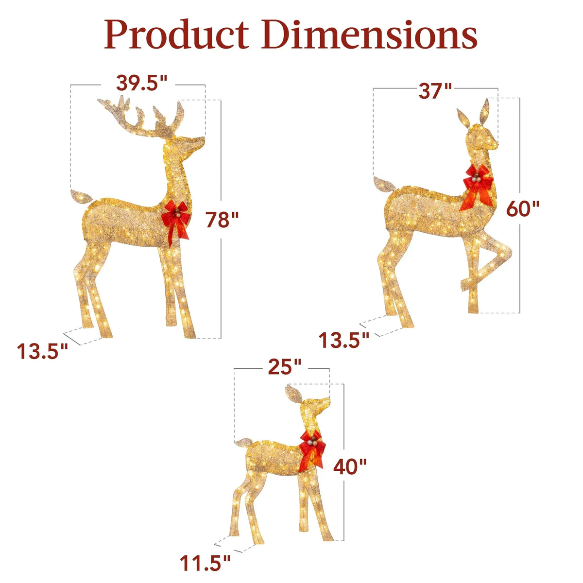 2026 NewBest Choice Products 6.5ft 3-Piece Lighted Christmas Deer Set Outdoor Yard Decoration w/ 385 LED Lights, Stakes - Gold