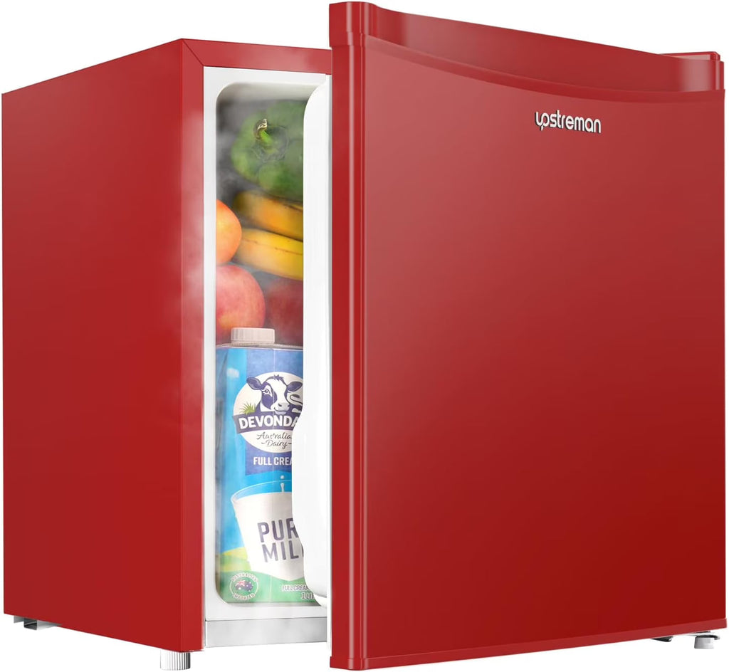 2026 NewUpstreman 1.7 Cu.ft Mini Fridge with Freezer, Dorm Essentials, Adjustable Thermostat, Energy Saving, Low Noise, Single Door Compact Refrigerator for Dorm, Office, Bedroom, Red-FR17
