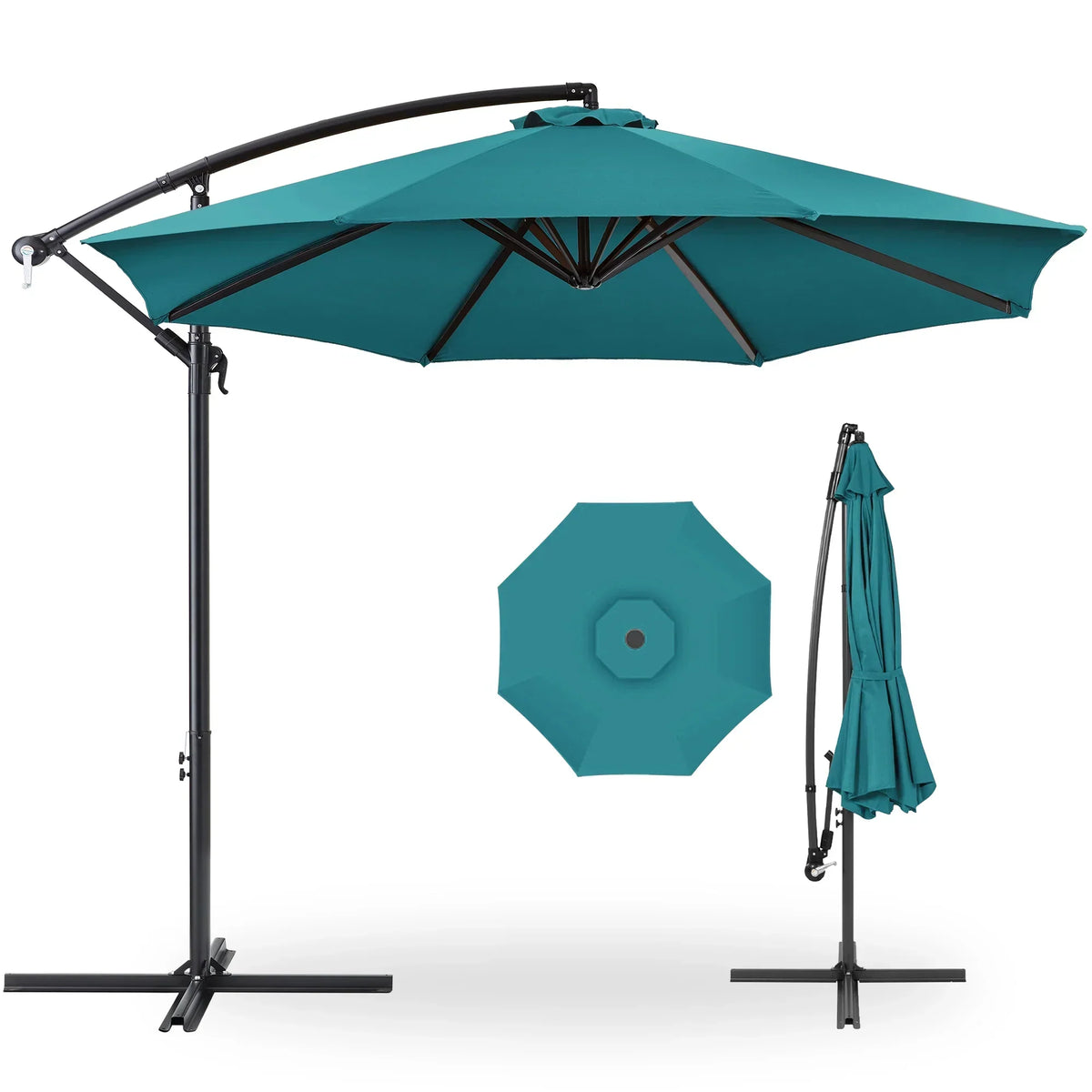 2026 NewBest Choice Products 10ft Offset Hanging Outdoor Market Patio Umbrella w/ Easy Tilt Adjustment - Tan