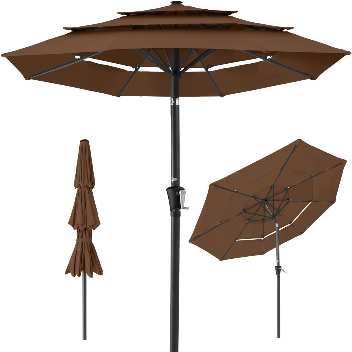 2026 NewBest Choice Products 10ft 3-Tier Patio Umbrella, Market Sun Shade w/ Tilt Adjustment, Easy Crank - Red