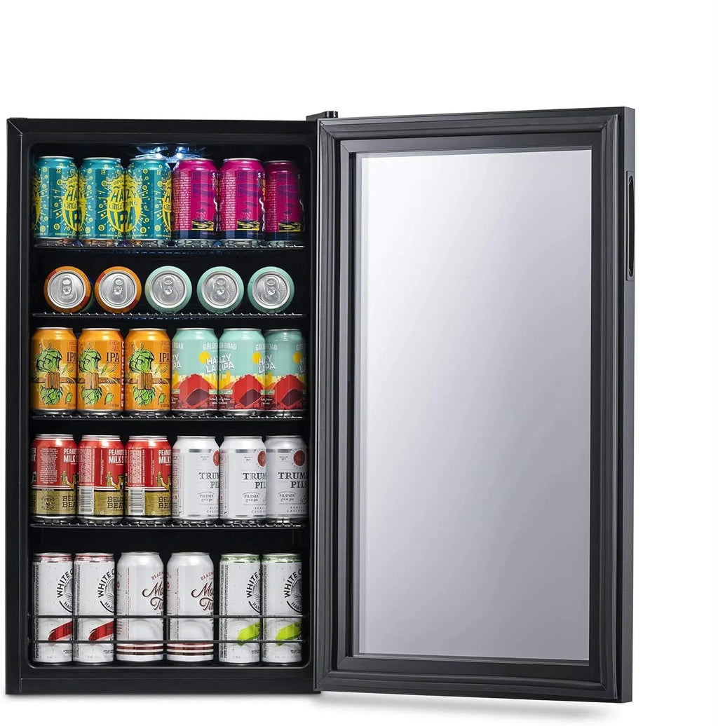2026 NewBeverage Refrigerator Cooler | 126 Cans Free Standing with Right Hinge Glass Door | Mini Fridge Beverage Organizer Perfect For Beer, Wine, Soda, And Cooler Drinks