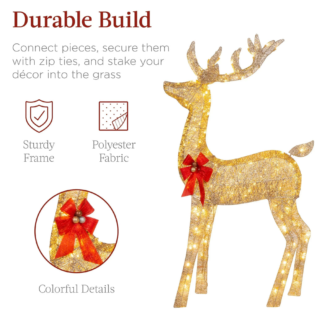 2026 NewBest Choice Products 6.5ft 3-Piece Lighted Christmas Deer Set Outdoor Yard Decoration w/ 385 LED Lights, Stakes - Gold