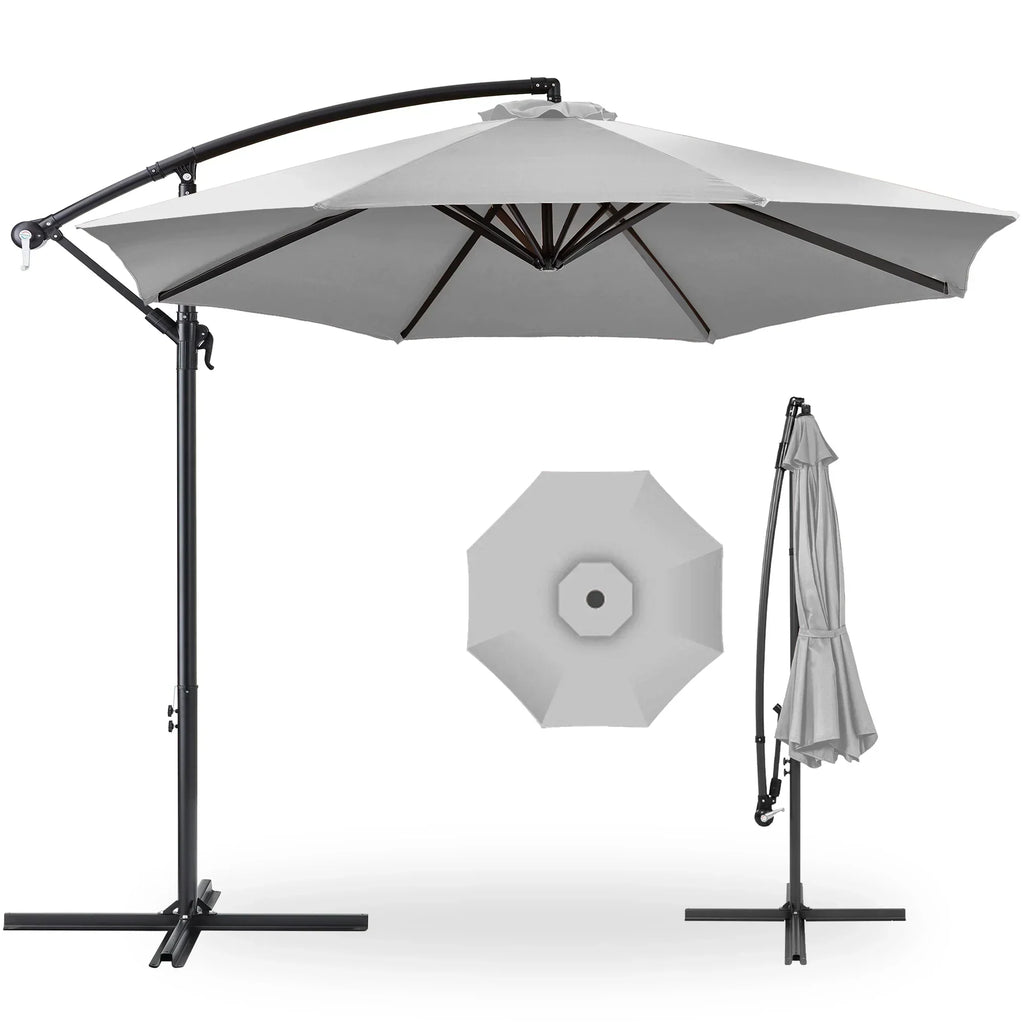 2026 NewBest Choice Products 10ft Offset Hanging Outdoor Market Patio Umbrella w/ Easy Tilt Adjustment - Tan