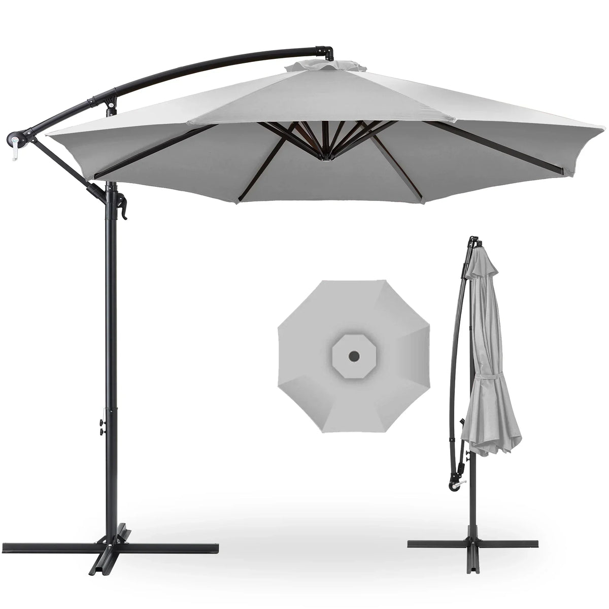 2026 NewBest Choice Products 10ft Offset Hanging Outdoor Market Patio Umbrella w/ Easy Tilt Adjustment - Tan