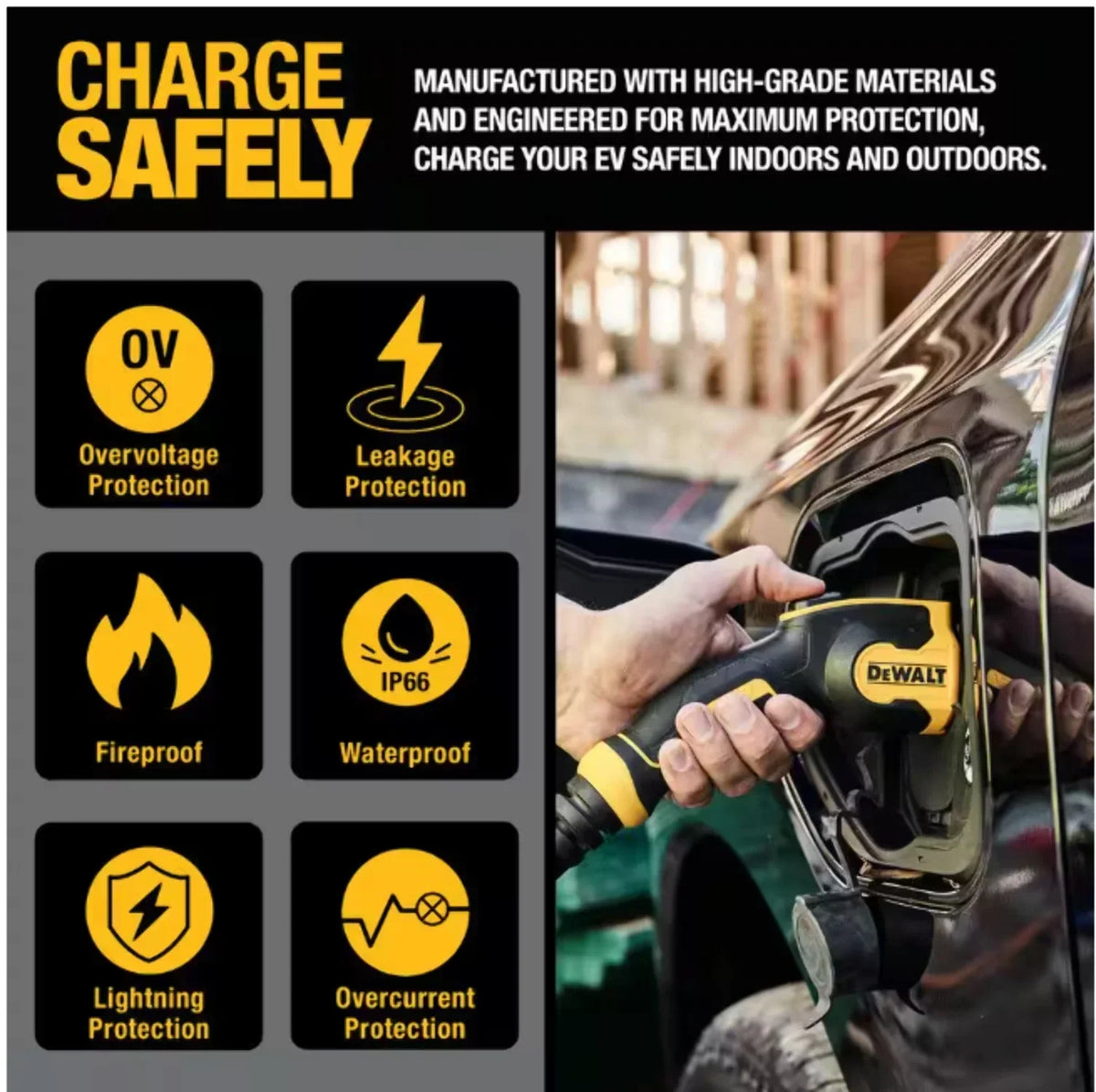 2026 NewDEWALT Level-2 Portable Electric Vehicle EV Charger up to 16 Amps, 120-240-Volt AC 3.8 KW, 25 Ft. Cable, Weatherproof