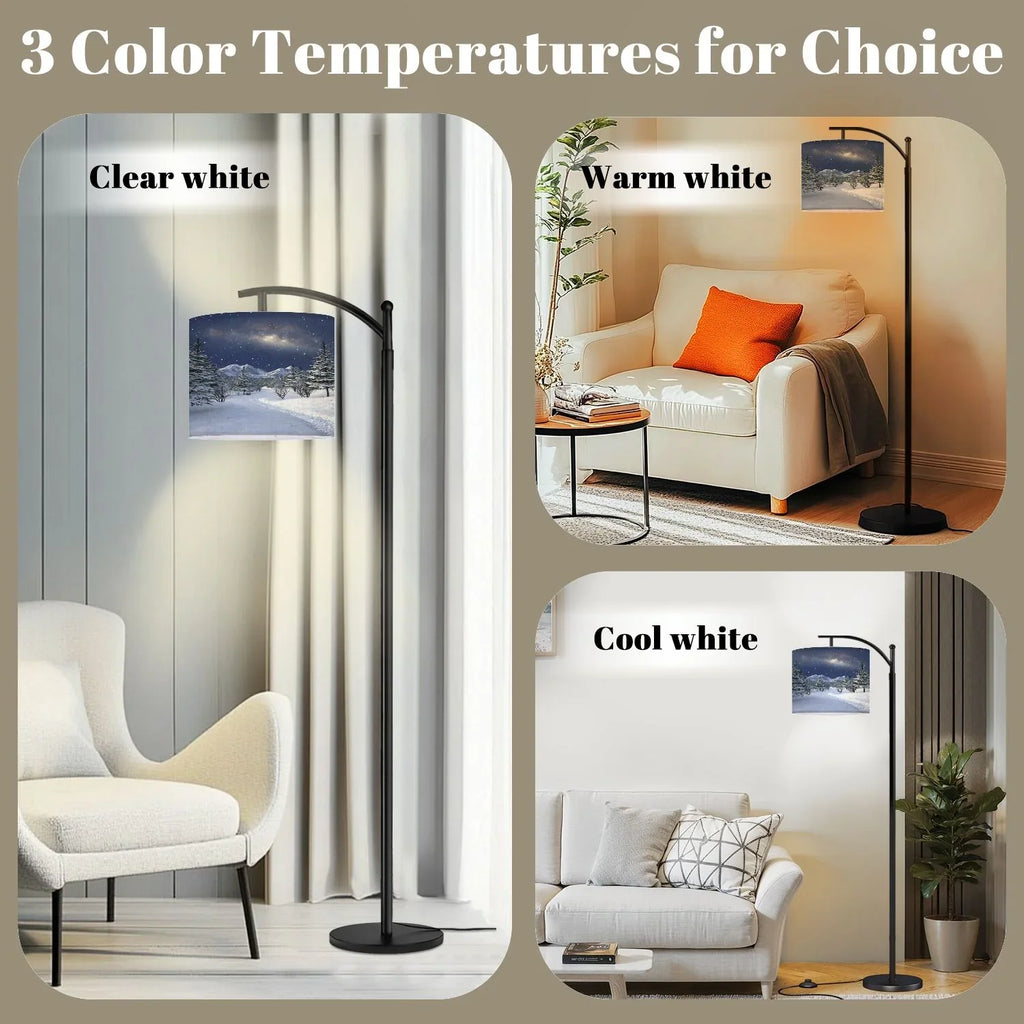2026 New Arc Floor Lamp, 3 Color Temperatures Modern Floor Lamps Fall Autumn Maple Tree Forest Adjustable Tall Standing Reading Lamp with Linen Texture Shade